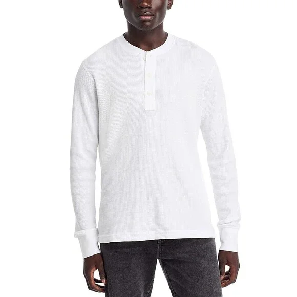 rag & bone Waffle Knit Henley Top Men's XL White Solid Long Sleeve Pullover - Picture 1 of 15